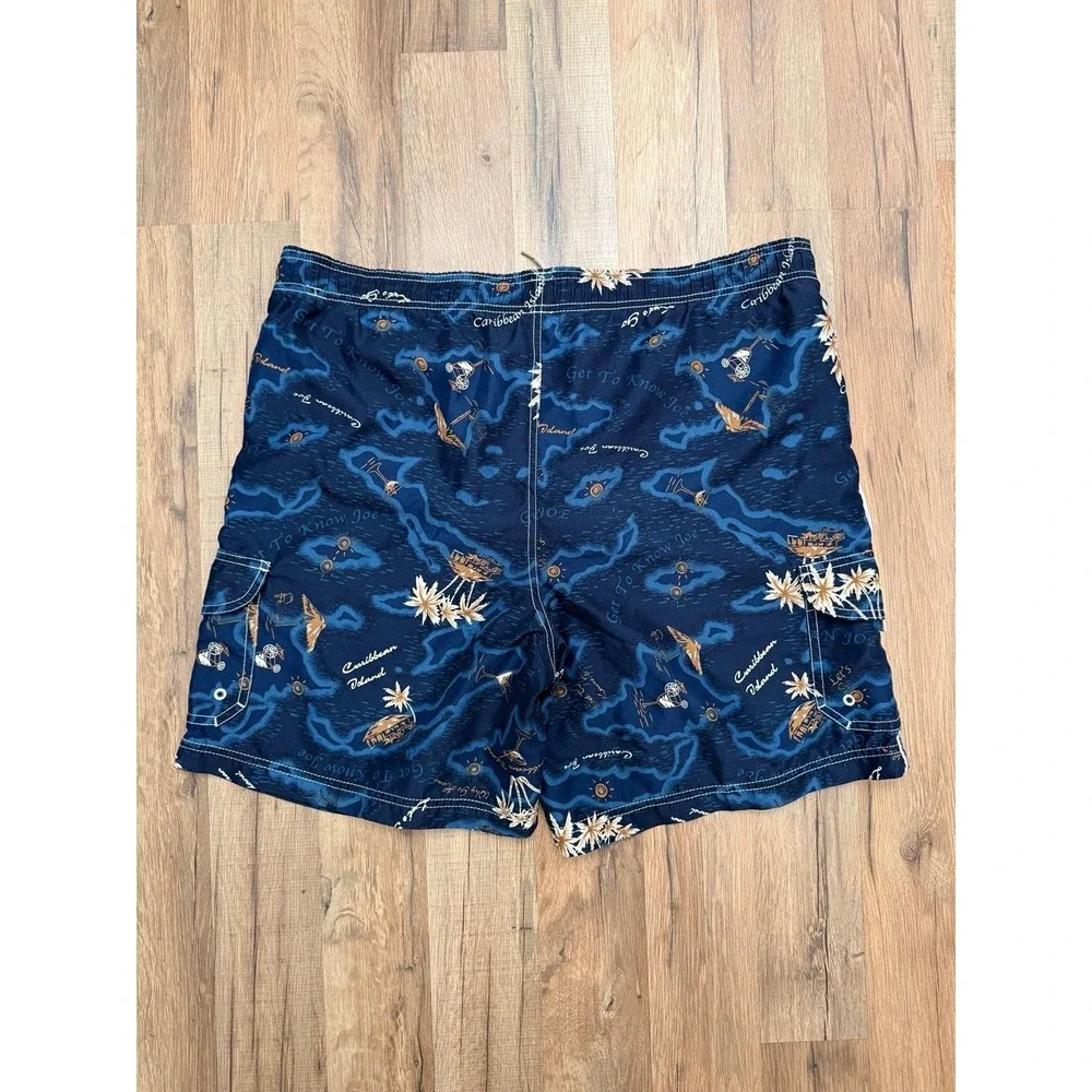 Caribbean Joe Men's Swim‎ Trunks Blue Tropical Map Print Size M